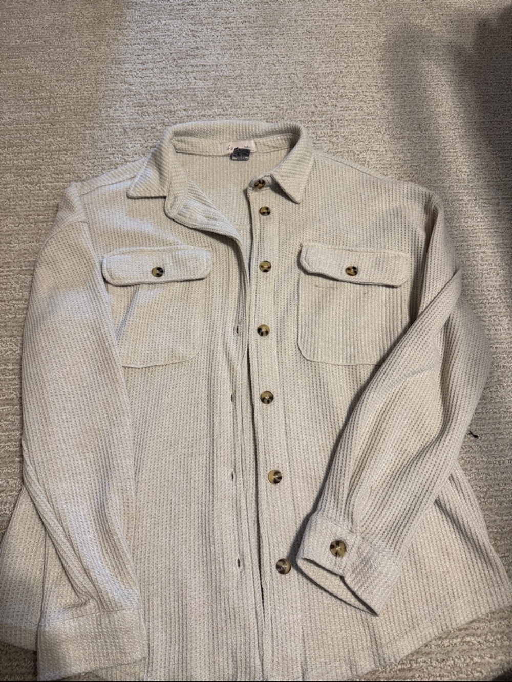if it were me Cream Lightweight Button-Front Knit Overshirt